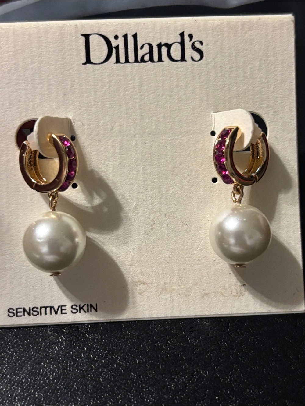 Gold-Tone Pink Crystal Hoop Pearl Drop Earrings Dangle‎ Drop